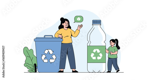 Environmentally conscious family engaged in recycling activities together outdoors