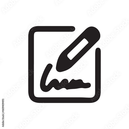 Vector art of a pen is signing a document with a signature, isolated on white background