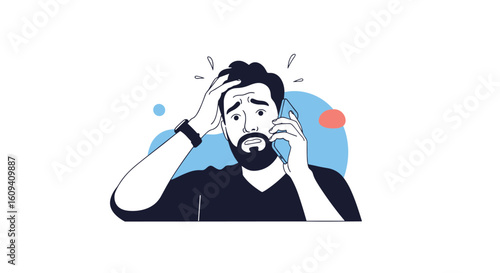 Man receiving bad news on the phone looking stressed and frustrated