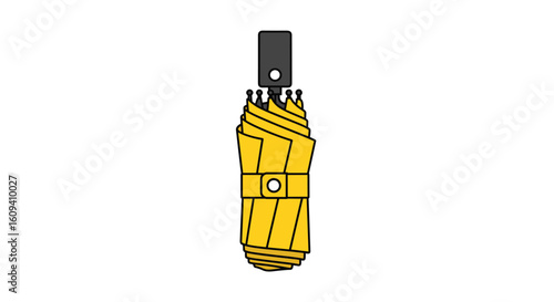 A compact yellow umbrella for personal protection against rain and sun exposure