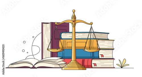 Understanding legal principles and the foundation of justice through books and scales