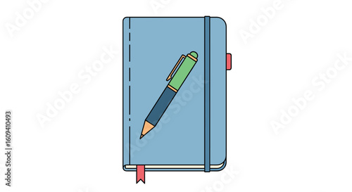 Elegant pastel blue journal with a stylish pen and ribbon markers for your daily reflections