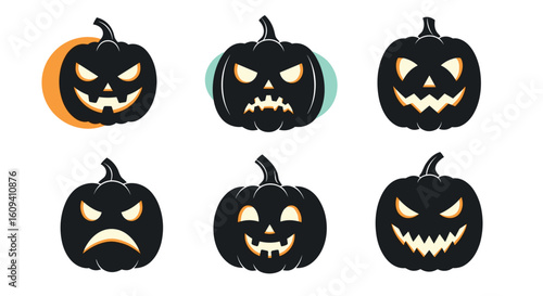 Spooky halloween pumpkins with glowing faces for autumn celebrations