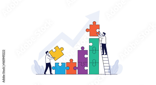 Teamwork and strategy building blocks for business growth and success