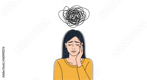 Person experiencing mental distress with tangled thoughts illustration representing confusion and anxiety