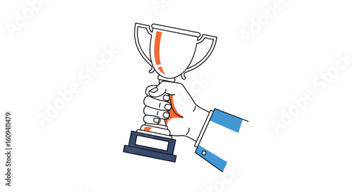 Achieving victory with a champion trophy held high in celebration
