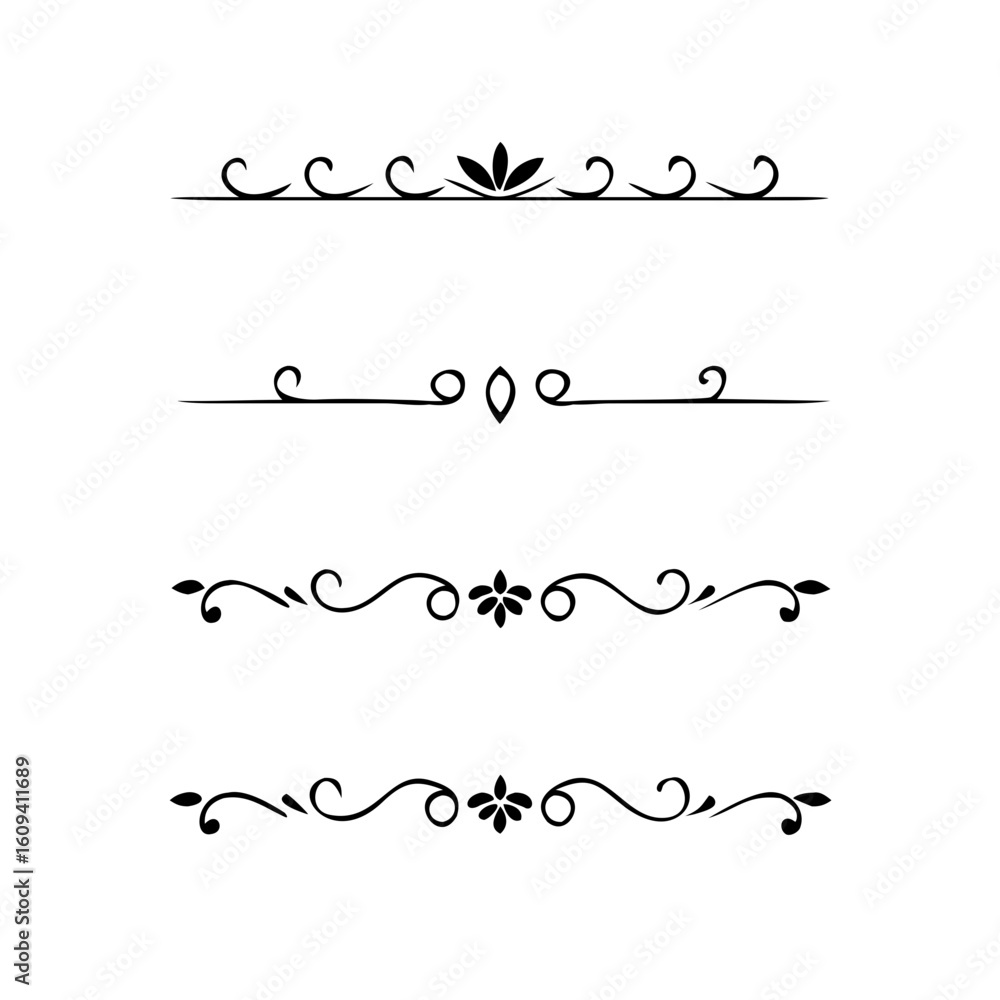 Obraz premium Decorative simple divider. Text dividers retro minimal line separators, Vector isolated geometric wedding card heart separator elements set. Text dividers. . Hand drawn vector illustration. 