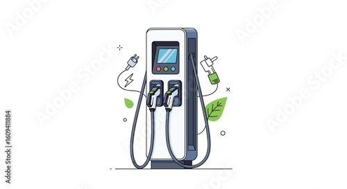 Modern electric vehicle charging station powered by sustainable energy sources