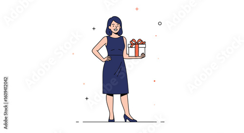 Woman holding present gift box celebrating occasion happiness festive event joyful celebration surprise gift giving moment