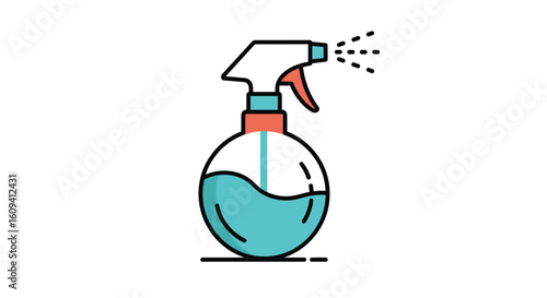 Household liquid cleaning spray bottle with trigger nozzle dispensing a fine mist