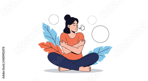Woman practicing deep breathing exercises for stress relief and inner peace