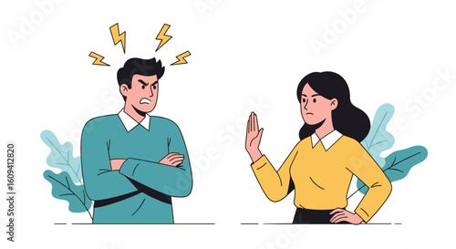 An argument between two people illustrating conflict resolution strategies