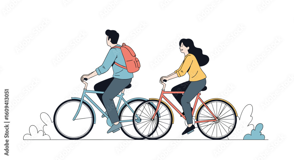Obraz premium Couple enjoying a bicycle ride together on a sunny day exploring nature