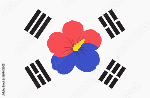 Vector illustration of Taegeukgi decorated with Mugunghwa flowers
