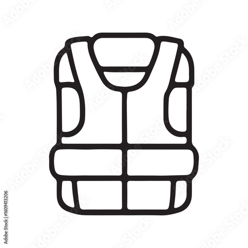 Vector art of black outline icon of a life vest isolated on a white background