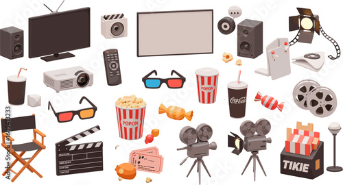 Movie Night Elements: A Colorful and Engaging Composition of Themed Items