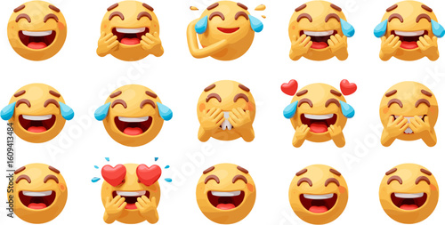 Diverse Collection of 3D Rendered Yellow Emojis Expressing Various Emotional States