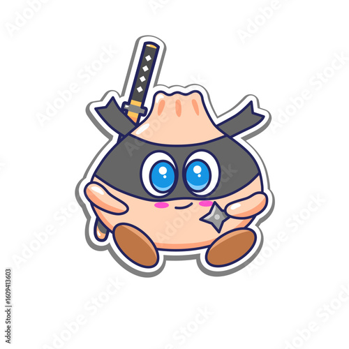 Cute kawaii dumpling ninja mascot logo vector