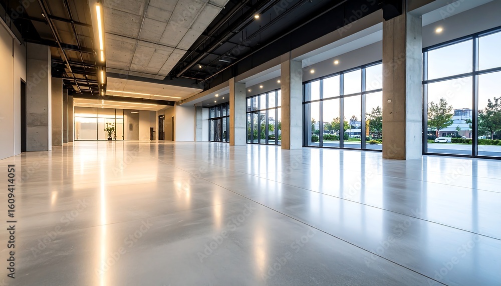 Fototapeta premium Empty modern hall with large windows