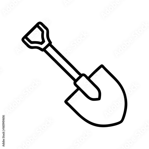 Garden shovel tool in simple line art design for gardening concept  
