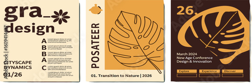 Geometric floral-based posters using flat retro aesthetics and organized type hierarchy for showcasing futuristic city design themes.