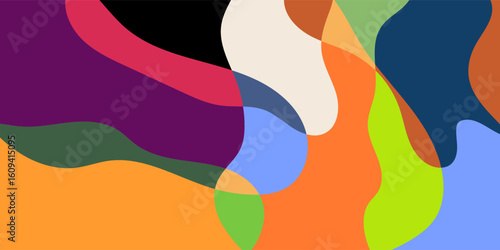 Fun colorful abstract background in doodle style. Simple playful design with hand drawn overlay shapes
