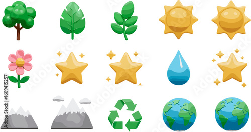 Earth Day Icons: Cute 3D Elements for Eco-Friendly Designs and Environmental Awareness