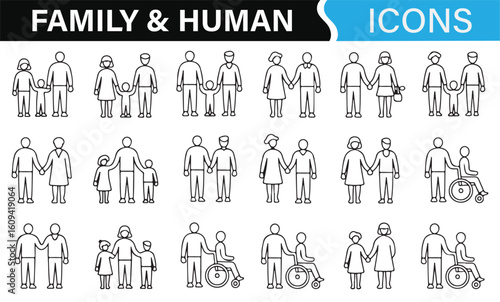 Family Group Icons for Siblings, Parents, and Children Relationships