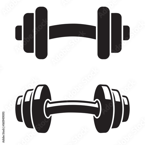 dumbbell silhouette vector illustration, dumbbell icon vector strong hand lifting up steel dumbbell silhouettes