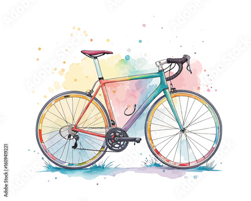 watercolor A Road Bike vector illustration isolated on white background