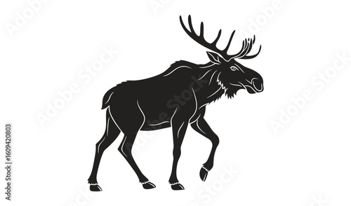 Majestic moose silhouette standing proudly against white background