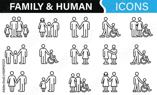 Icons of Parents, Children, and Family for Relationship and Bond Representation