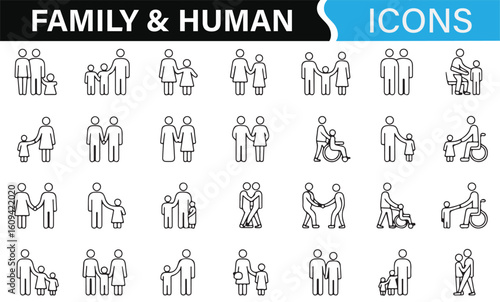Various Family Icons Representing Parents, Children, and Siblings