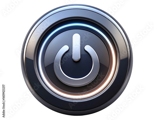 3D Power Button Icon with Glow Effect and Soft Shadow, Angled View, Realistic Tech Style, Transparent PNG.And transparent the background.