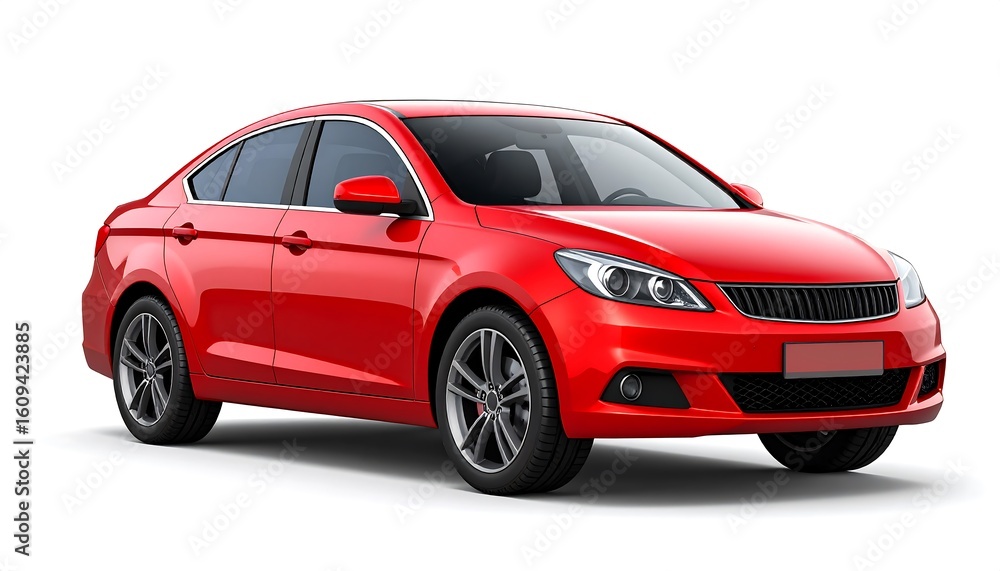 Red sedan, front view, isolated Red sedan, front view, isolated