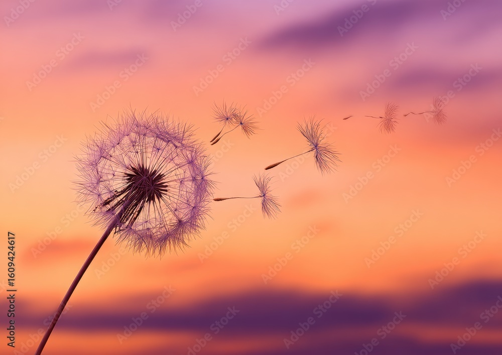 custom made wallpaper toronto digitalA dandelion seed head floating in a vibrant sunset sky