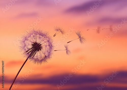 Wallpaper Mural A dandelion seed head floating in a vibrant sunset sky Torontodigital.ca