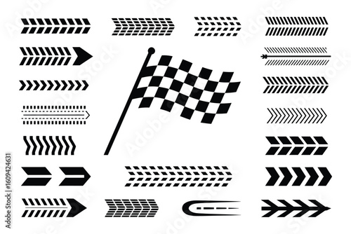 Racing Stripe Vector Set,  Checkered Flags, Finish Line Graphics, Speed Lines, and Motocross Labels for Automotive Design, Car Wraps, and Race-Themed Branding


