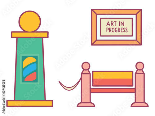 The best Illustration of Art Exhibition with Stanchions, Signage, and Under Construction Art