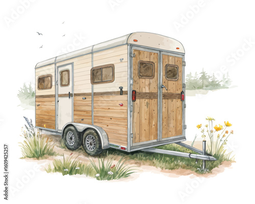 watercolor A Horse Trailer vector illustration isolated on white background