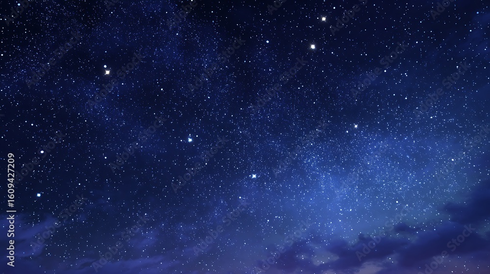 Naklejka premium Starry night sky with glowing stars deep blue tones peaceful atmosphere cosmic view clear weather