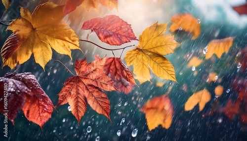 heavy rainfall leaves flying in wind rich jewel tones humorous timeless adventure