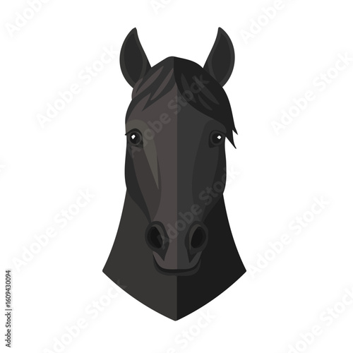 Minimalistic 2D flat icon featuring horse portrait, clean vector design, simple illustration style, isolated on a white background, modern element in vector and EPS format. simple design set