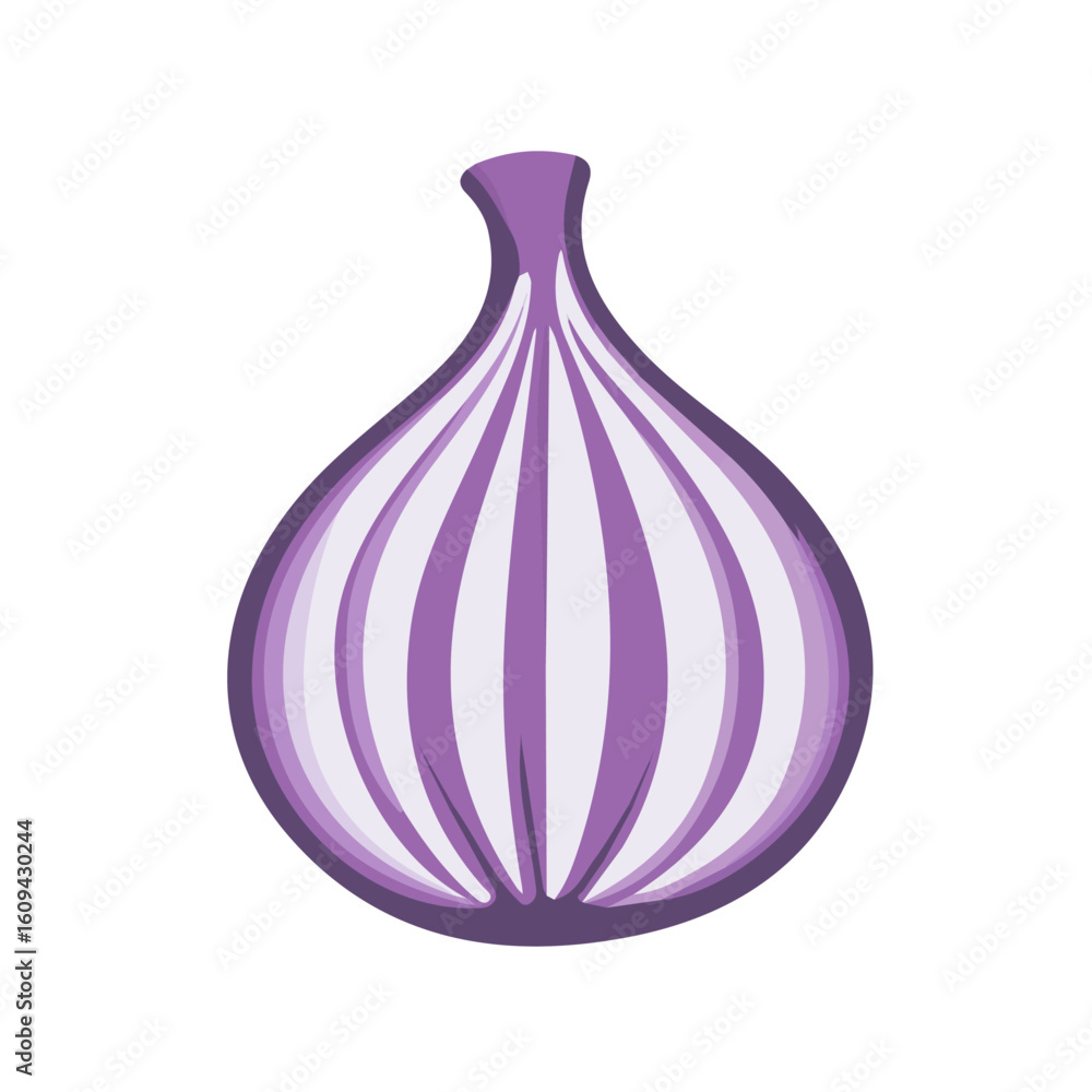 Fototapeta premium Minimalistic 2D flat icon featuring purple red onion slice, clean vector design, simple illustration style, isolated on a white background, modern element in vector and EPS format. simple design set