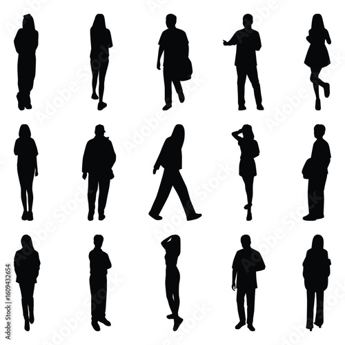Vector collection set of individual people silhouettes.	
