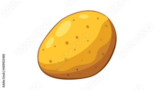A single ripe yellow potato with brown spots on a white background