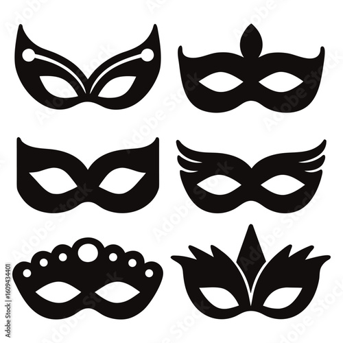 Elegant masquerade masks for festive party or theatrical event invitation designs and creative graphic projects