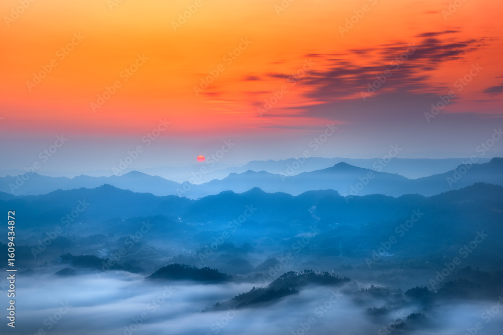 Obraz premium Tianxing Temple Sea of Clouds Sunrise