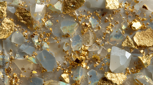Close-up of Gold and Gemstone Fragments, a Stunning Display of Opulence and Texture