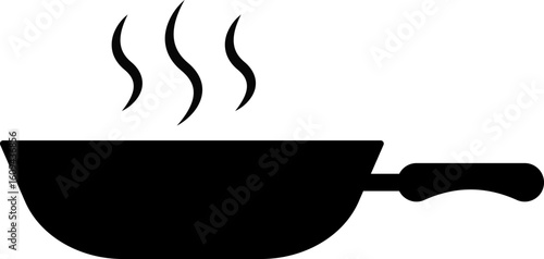  frying pan with rising steam. Cooking pan icons. symbolizing cooking and kitchen activities. suggesting mystery or curiosity
